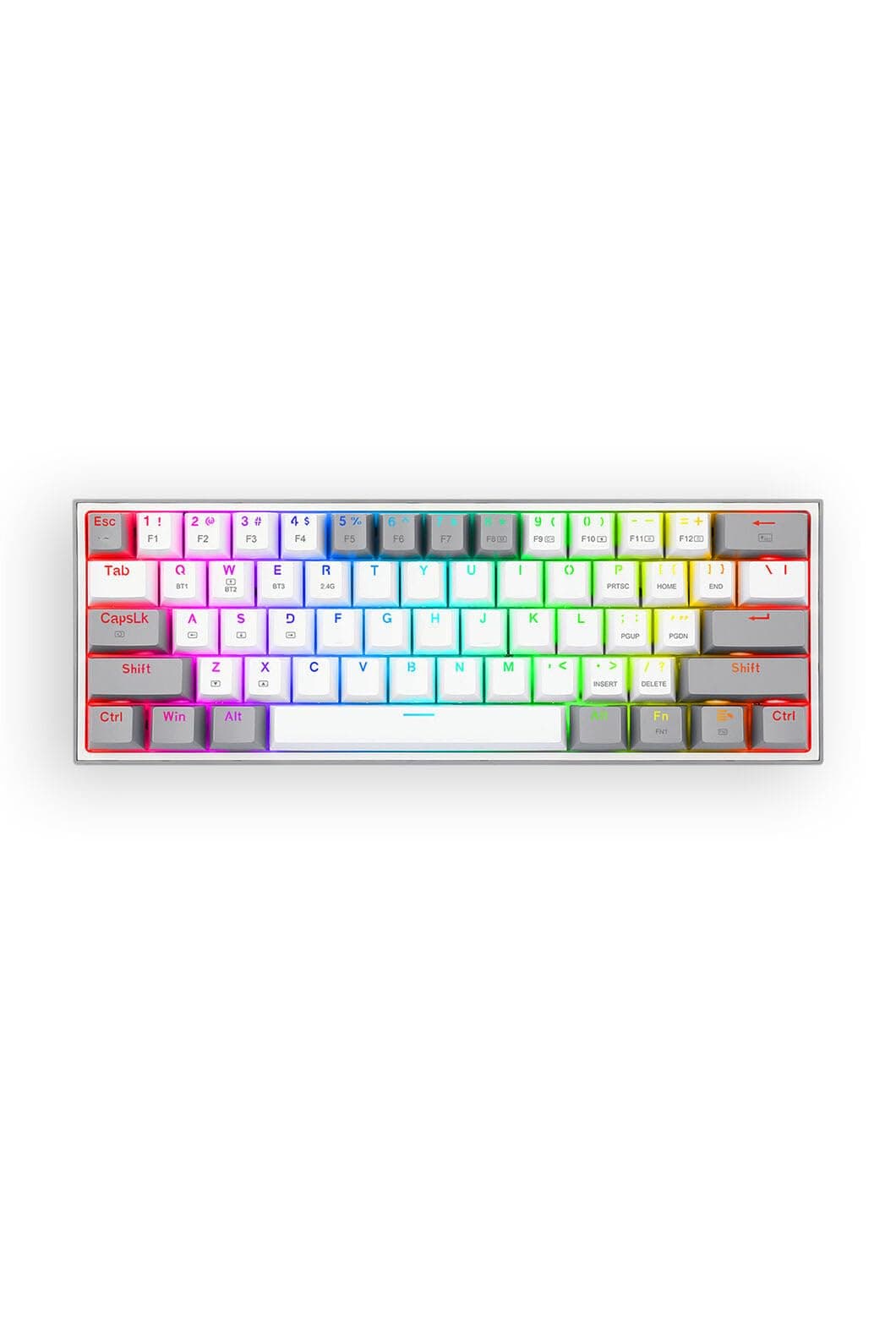 Клавиатура Redragon Fizz Pro K616 TKL, безжична, Bluetooth, USB, механична, червен суич, гейминг, RGB подсветка, бяло-сива