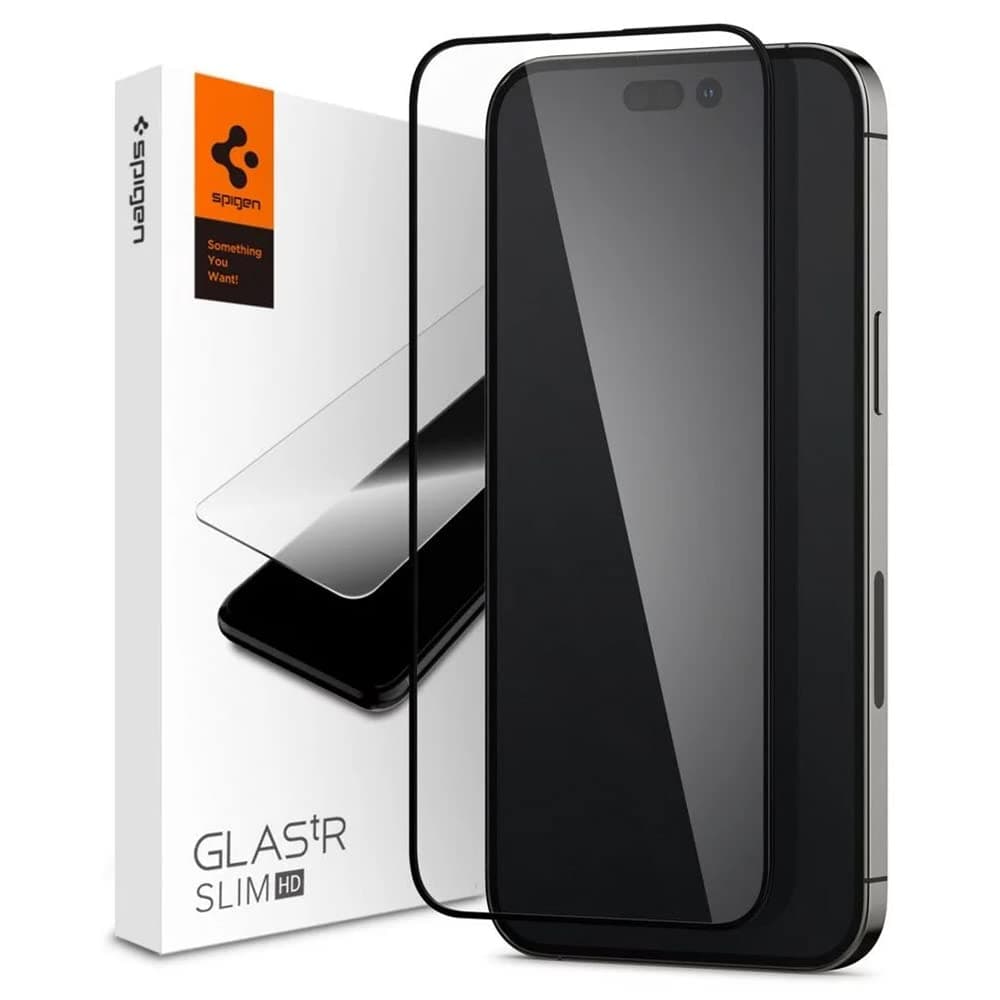 Протектор от закалено стъкло /Tempered Glass/ за Apple iPhone 14 Pro, Spigen Glass.Tr Slim Full Cover Tempered Glass, черен/прозрачен
