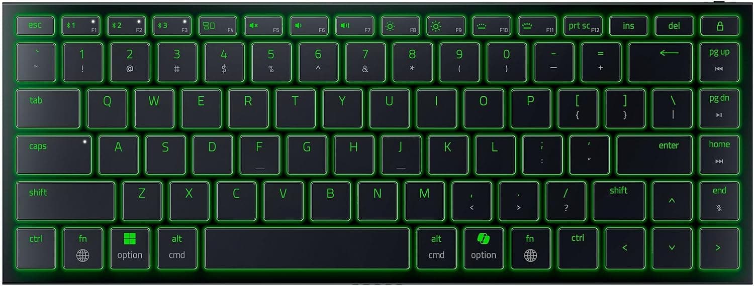 Клавиатура Razer Joro, жична/безжична, гейминг, Razer Chroma RGB подсветка, N-key rollover, програмируеми макро бутони, черна, USB-C, Bluetooth