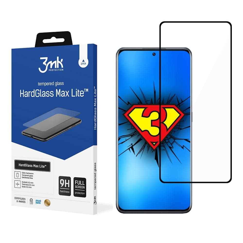 Протектор от закалено стъкло /Tempered Glass/ за Xiaomi 12/12X, 3MK HardGlass Max Lite Full Screen Tempered Glass, черен/прозрачен