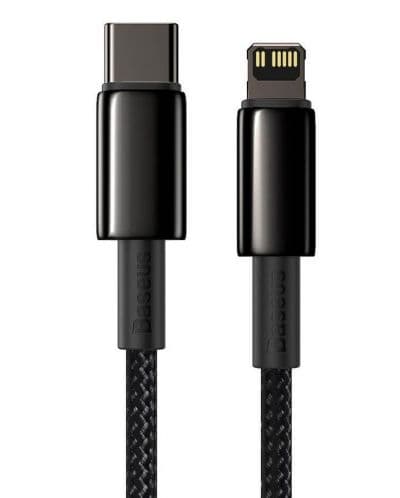 Кабел Baseus Tungsten Gold Lightning to USB-C PD 20W Data Cable (CATLWJ-01), от Lightning(м) към USB-C(м), 1m, 20W, черен