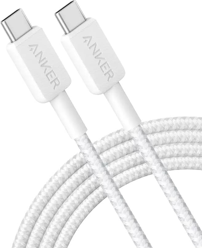 Кабел Anker A81F6G21, от USB C(м) към USB C(м), 1.8m, 60W, бял
