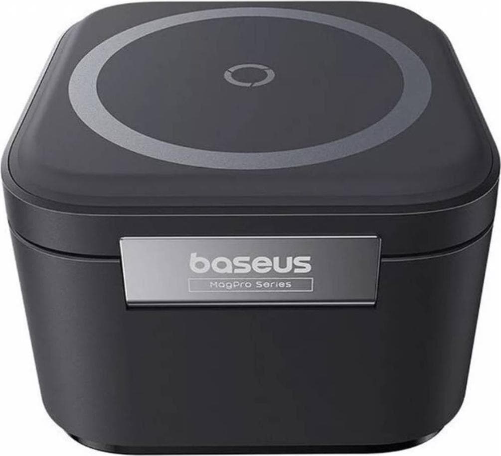 Безжично зарядно Baseus 2in1 MagPro (P10264100123-00), от USB-C(м) към безжично зареждане, 9V/3A, черно, 20W, прибиращ се кабел, MagSafe