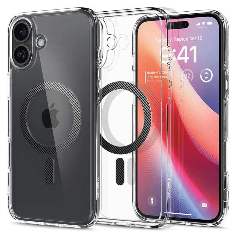 Калъф за Apple iPhone 16, хибриден (термополиуретан и поликарбонат), Spigen Ultra Hybrid MagSafe Case, удароустойчив, прозрачен