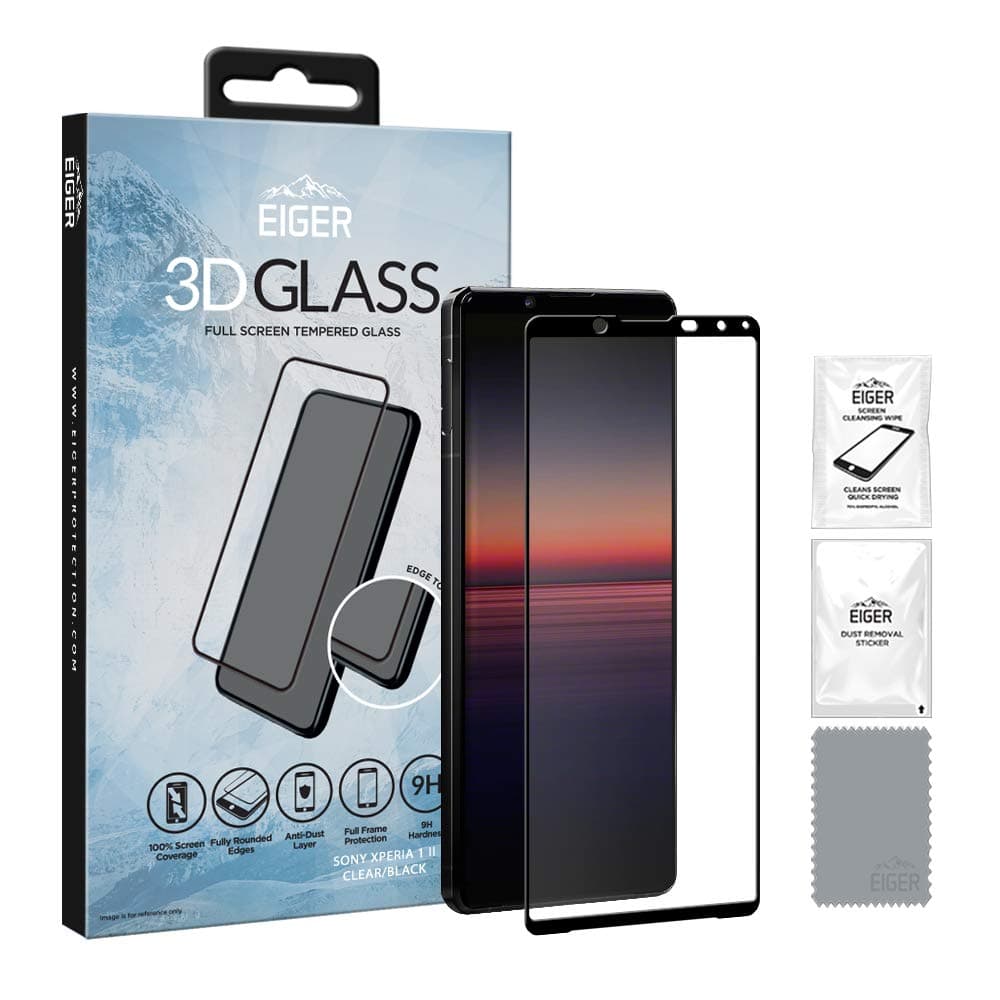Протектор от закалено стъкло /Tempered Glass/ Eiger 3D Glass Edge to Edge, за Sony Xperia 1 II, заоблени ръбове, черен