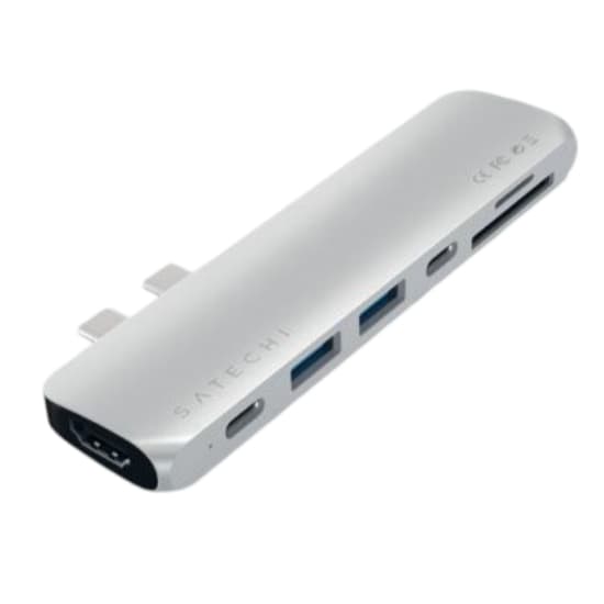 Докинг станция Satechi ST-CMBPS, от USB C към 1x USB C(TB3), 1x USB C, 2x USB A, 1x HDMI, 1x SD/MicroSD четец на карти, сребриста