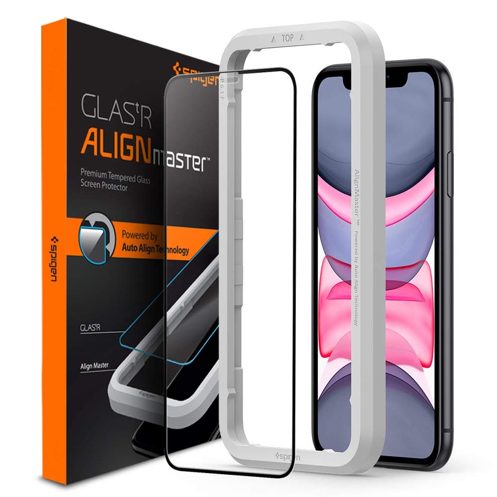 Протектор от закалено стъкло /Tempered Glass/ Spigen Align Master Full Cover за iPhone 11/XR, 9H твърдост, 3D технология