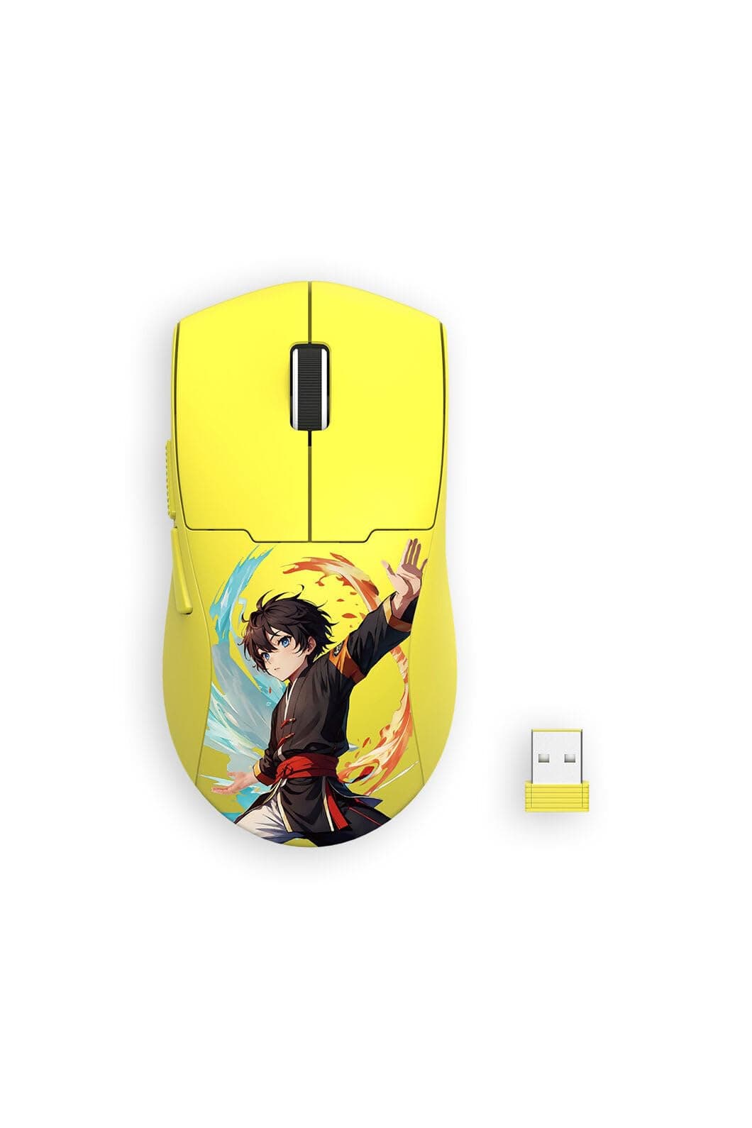 Мишка Redragon K1ng Max Anime, оптична (26 000 dpi), безжична/жична, Bluetooth, USB, USB-C, жълта, гейминг, 5 програмируеми бутона, Optical Pixart PAW3395 сензор