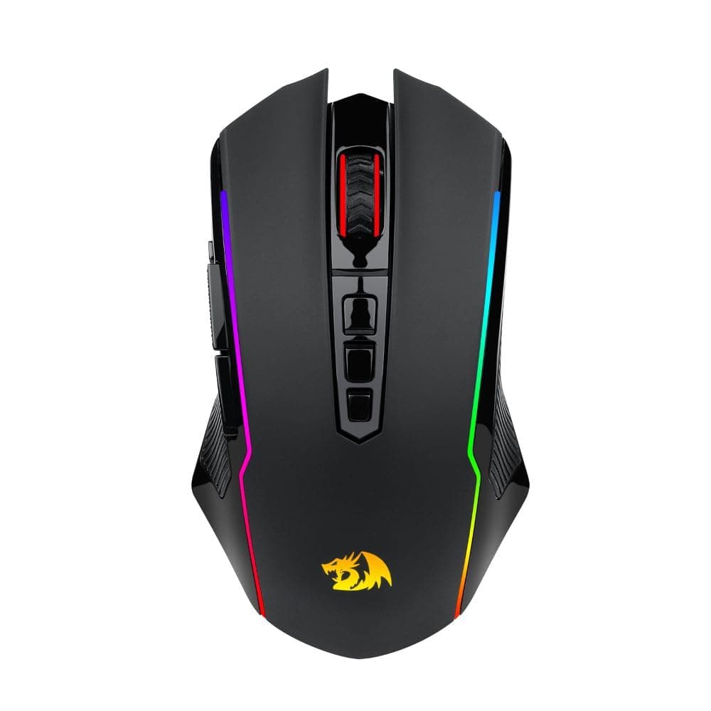 Мишка Redragon Nix, оптична (5000 dpi), безжична/жична, Bluetooth, USB, USB-C, черна, гейминг, RGB подсветка, 9 програмируеми бутона, Optical Pixart PMW3325 сензор