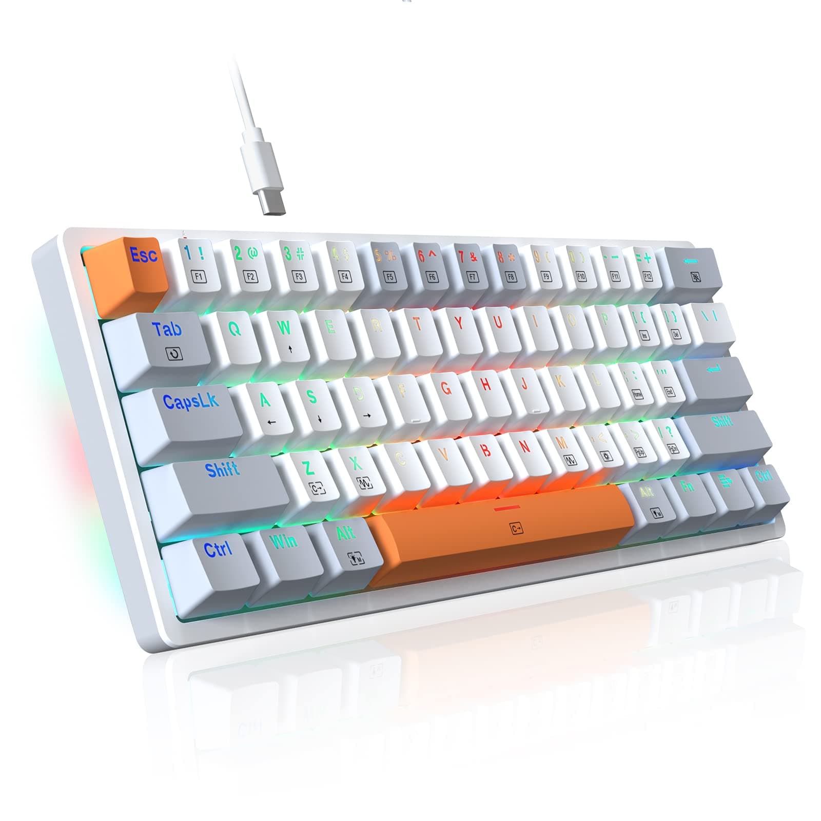 Клавиатура Redragon Akali (K642WGO-RGB), механична, Redragon червени суичове, гейминг, RGB подсветка, бяла, USB