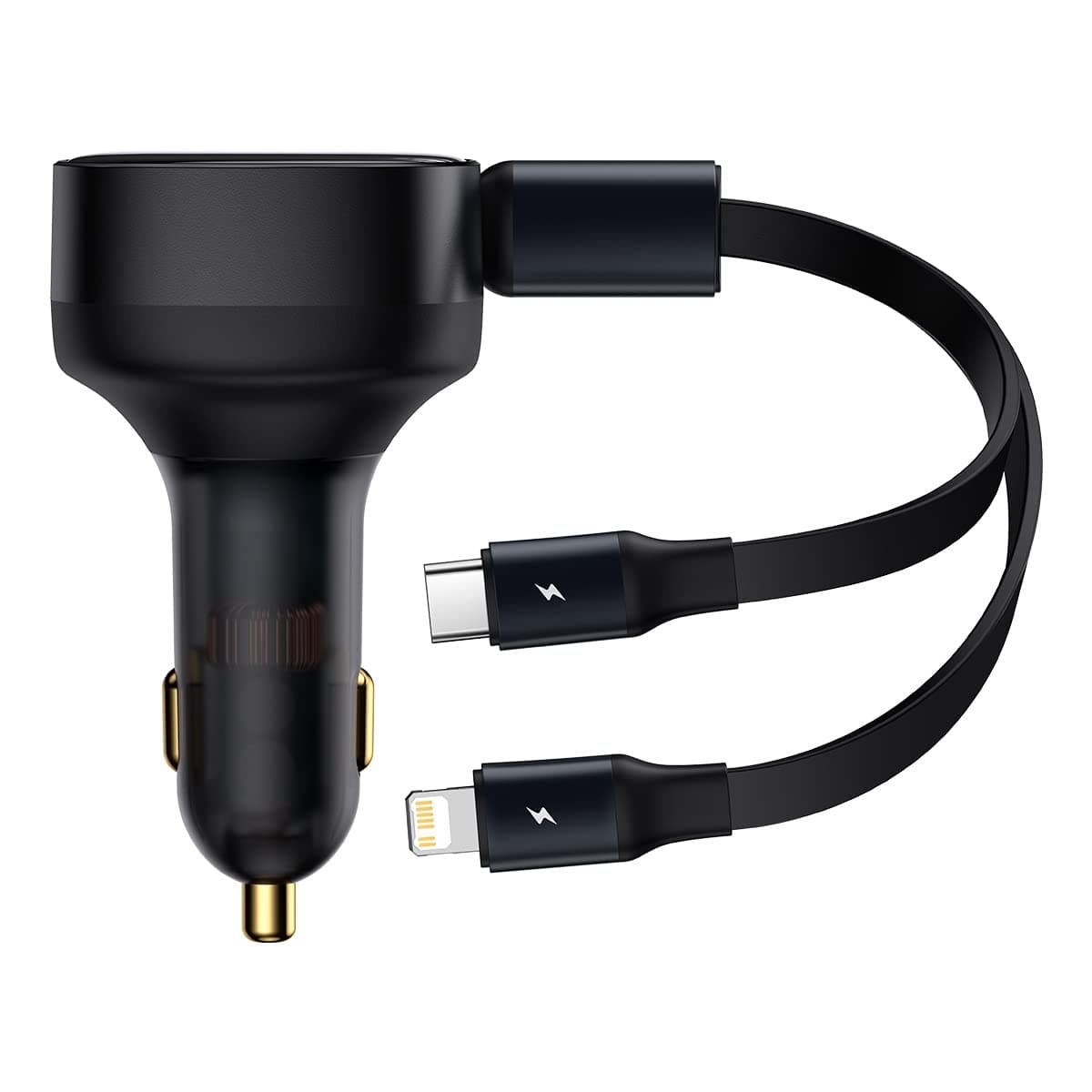 Зарядно устройство Baseus CGTX000001, за кола, от автомобилна запалка към 1x USB C(м), 1x Lightning(м), 12V/2.5A, черно, 30W