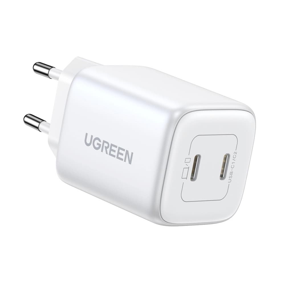 Зарядно устройство Ugreen CD294, от контакт към 2x USB-C(ж), бяло, 45W