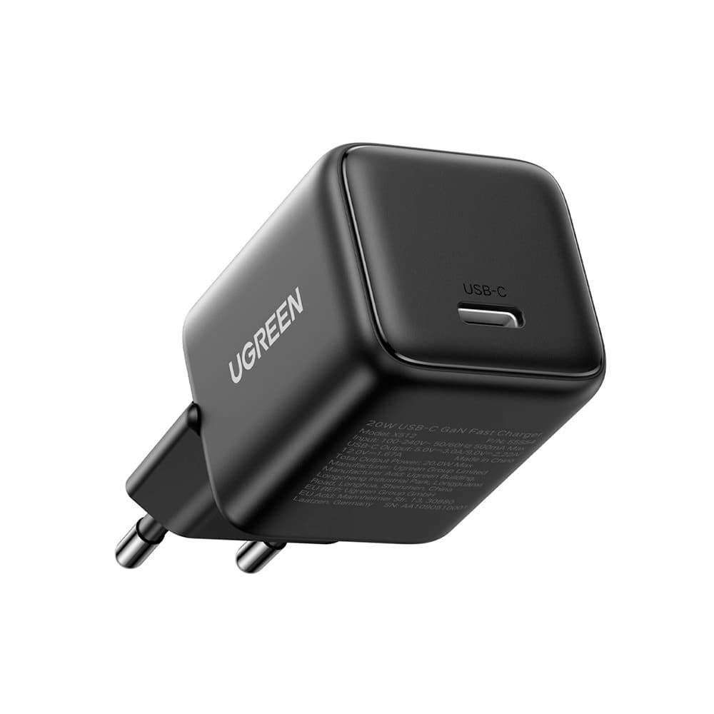 Зарядно устройство Ugreen X512, от контакт към 1x USB C(ж), 12V/1.67A, черно, QC4+, 20W