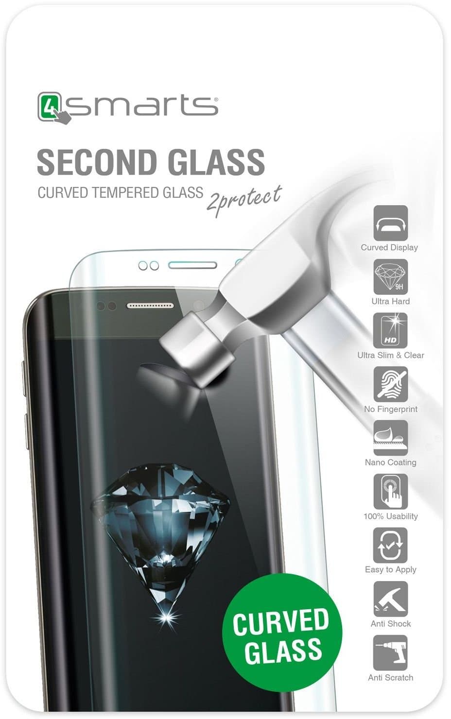 Калено стъклено защитно покритие с извити ръбове за целия дисплея на Samsung Galaxy S8 Plus - 4smarts Second Glass Curved Case Friendly (прозрачен)