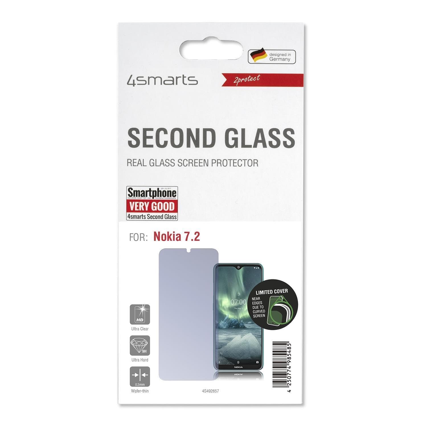Калено стъклено защитно покритие за дисплея на Nokia 7.2 - 4smarts Second Glass 2D Limited Cover (прозрачен)
