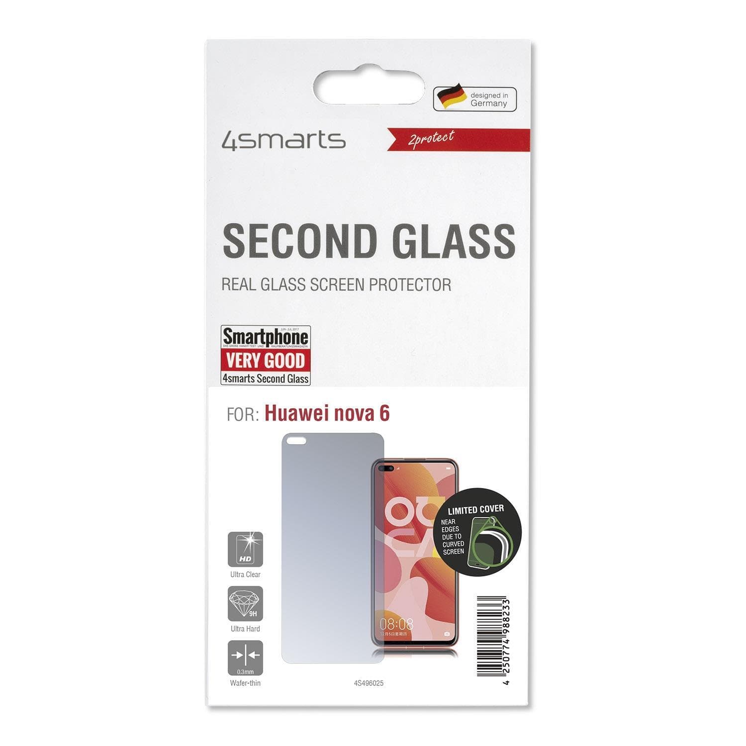 Калено стъклено защитно покритие за дисплея на Huawei Nova 6 - 4smarts Second Glass 2D Limited Cover (прозрачен)