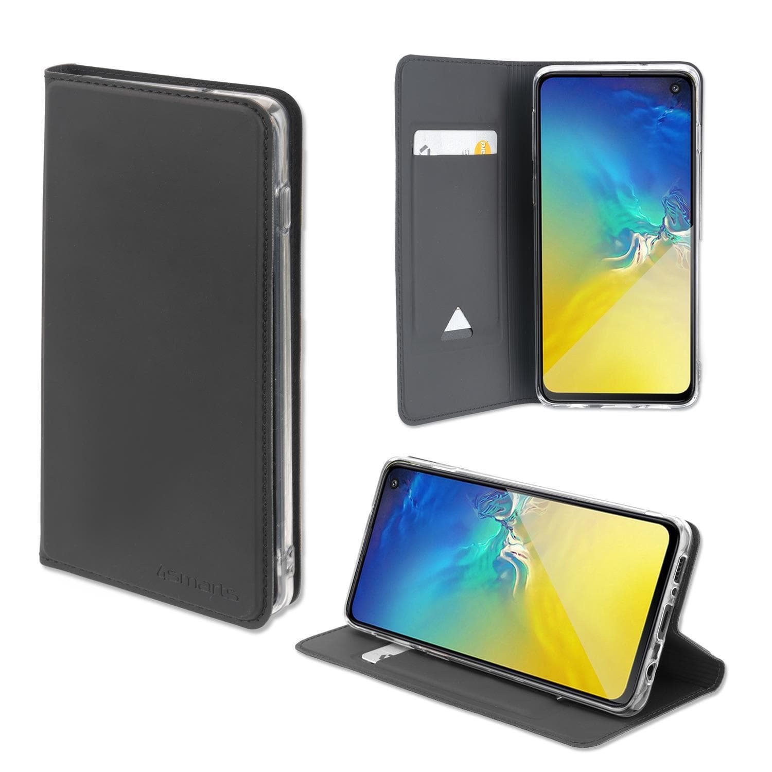 Кожен калъф с поставка и отделение за кр. карта за Samsung Galaxy A21 - 4smarts Flip Case URBAN Lite (черен)