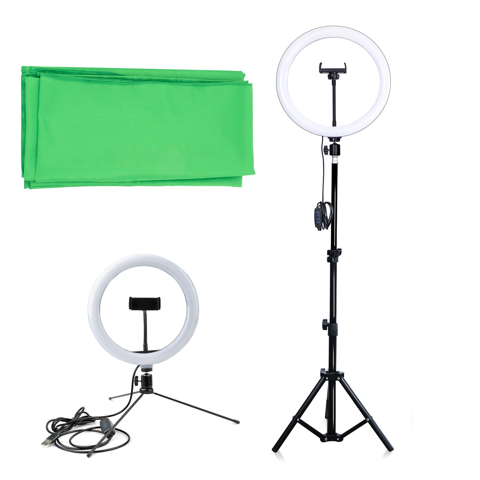 Универсален трипод с LED светлина за смартфони (35-173 см) и зелен екран - 4smarts Selfie Tripod LED LoomiPod XL and Green Screen (черен)