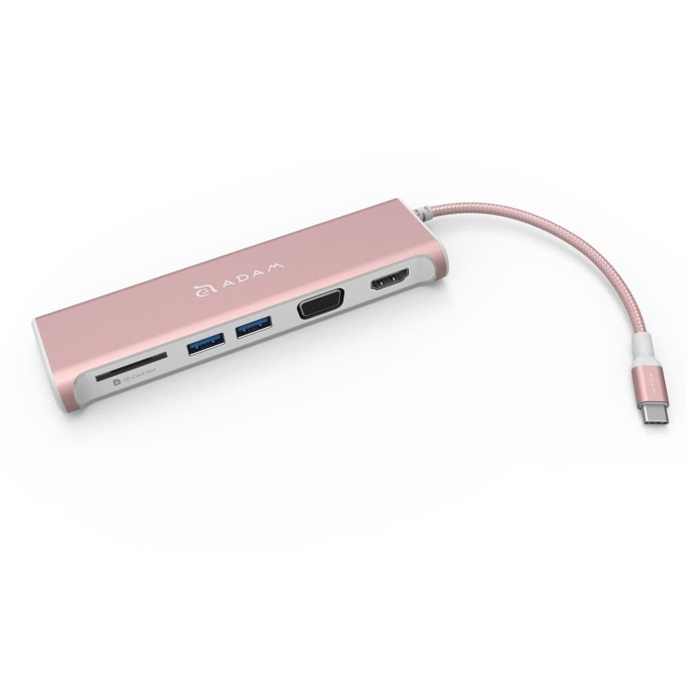 Adam Elements Casa Hub A03 - USB-C хъб с 2 USB изхода, HDMI порт, VGA порт и четец за карти памет за устройства с USB-C порт (розово злато)