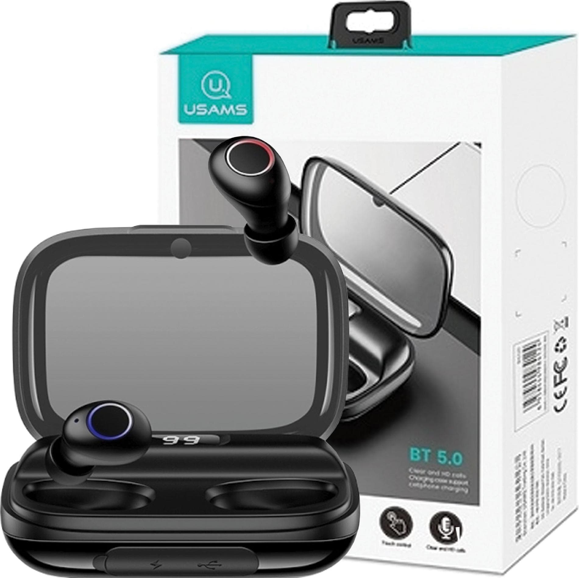 Слушалки USAMS YJ001, безжични, Bluetooth, до 4 часа време на работа, 6mm драйвери, черни