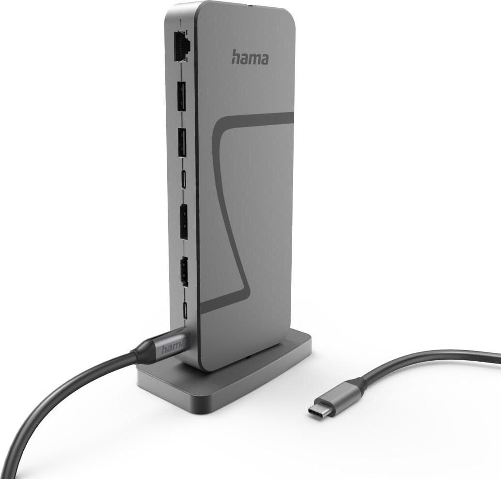 Докинг станция HAMA Connect2Office Speed, от USB-C към 1x USB-C(PD), 3x USB-C, 4x USB-A, 1x DisplayPort, 1x HDMI, 1x RJ45, сива