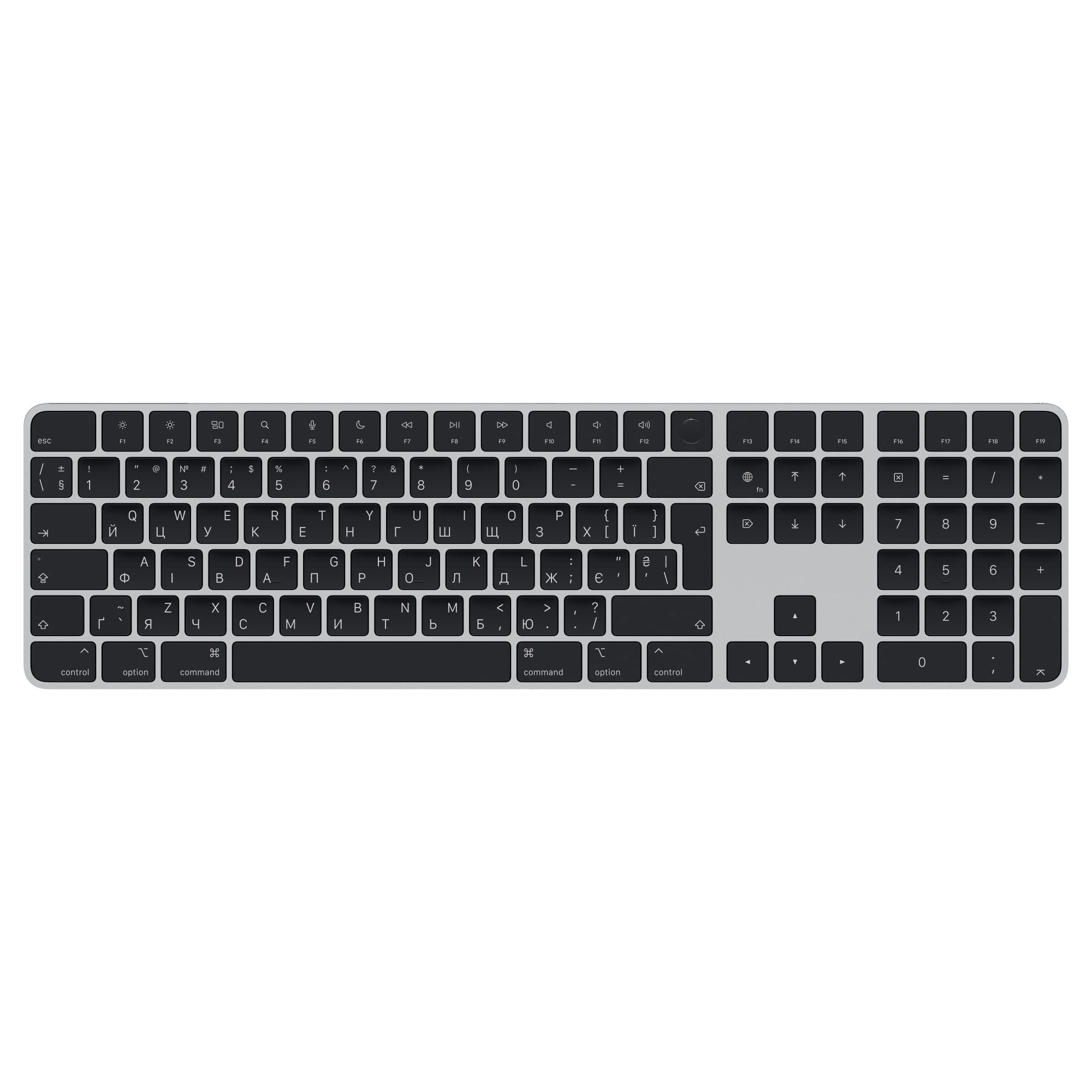 Безжична клавиатура за Mac компютри (тъмносив-черен) - Apple Magic Wireless Keyboard with Touch ID and Numeric Keypad Ukrainian (модел 2022)