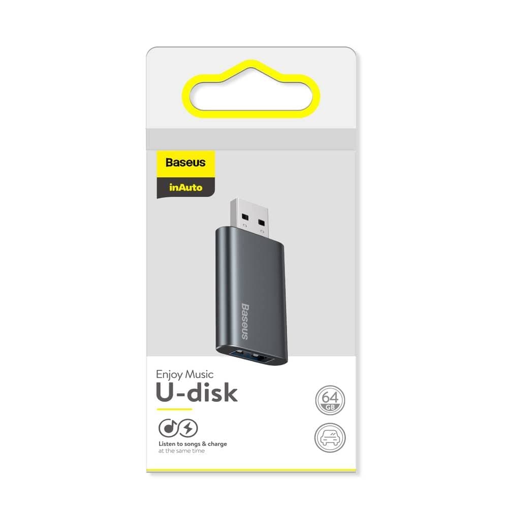 Baseus Travel Memory Stick 64GB (ACUP-C0A) - USB флаш памет с 64GB капацитет и допълнителен USB-A порт за зареждане на мобилни устройства (тъмносив)
