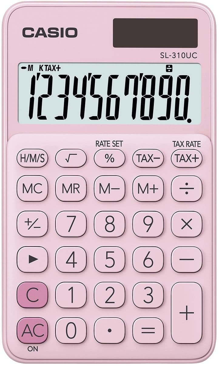 Джобен калкулатор с двойно захранване - Casio SL310UC-PK 10 Digit Calculator (розов)
