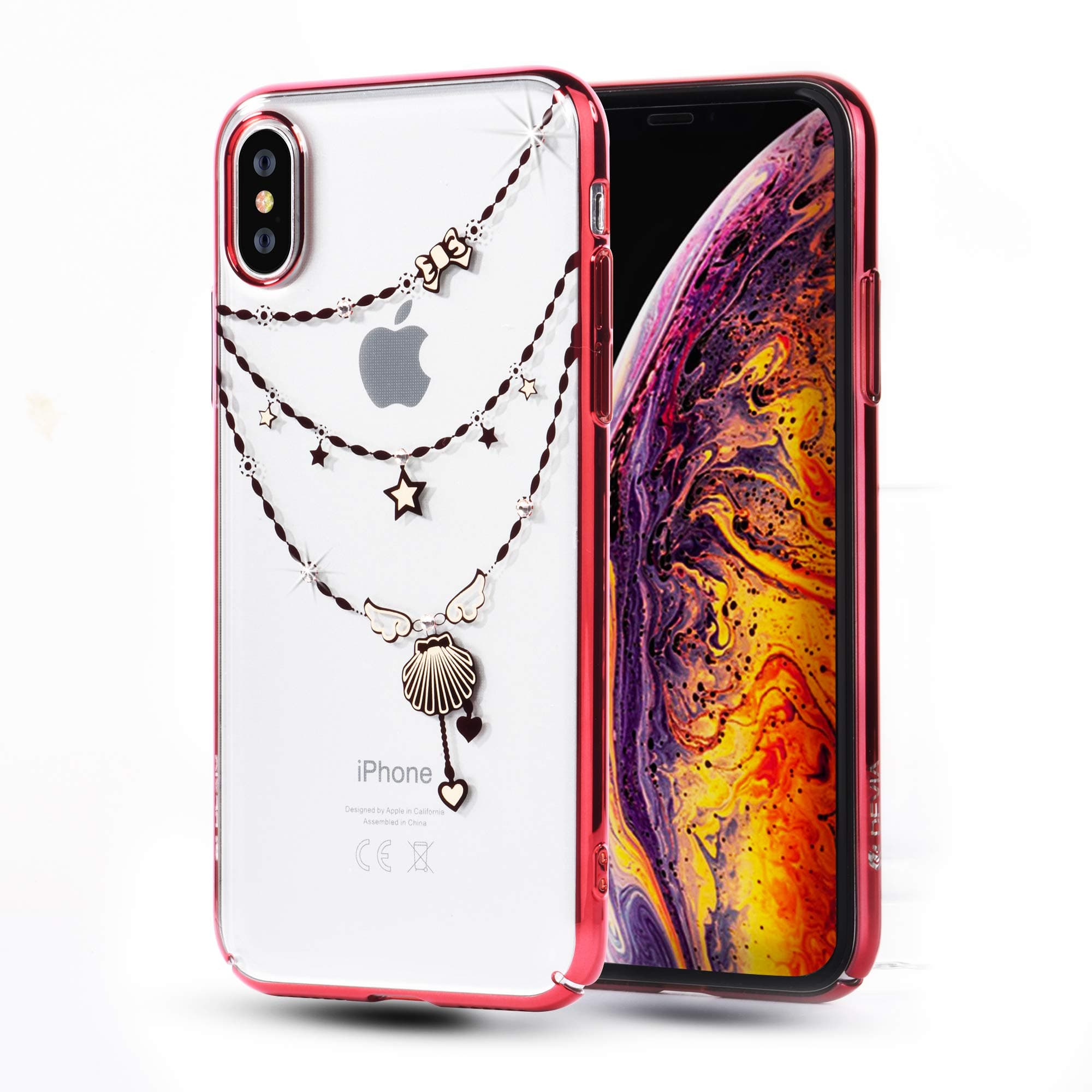 Поликрабонатов кейс за iPhone XS, iPhone X (с кристали Сваровски) - Devia Crystal Shell Case (червен)