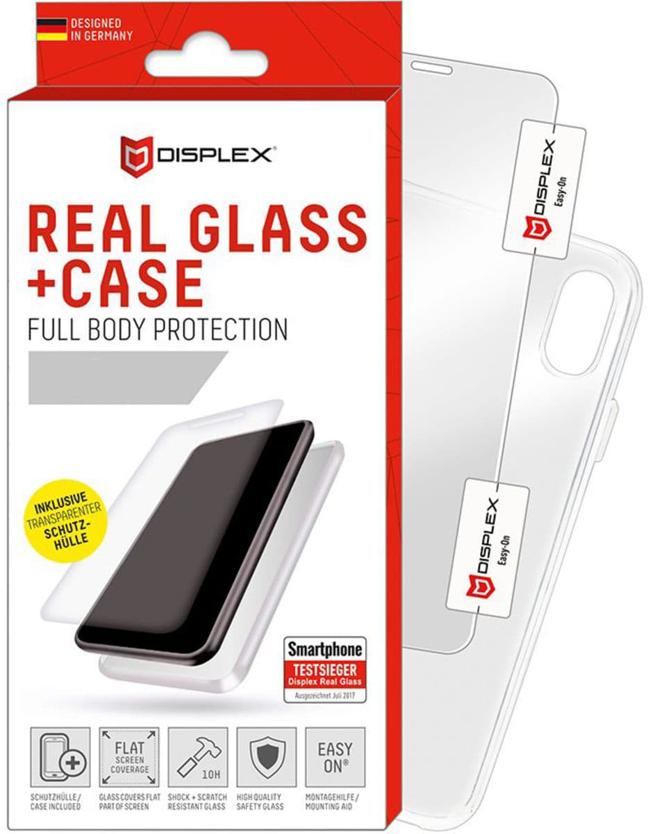Силиконов калъф и калено стъклено защитно покритие за дисплея на iPhone 8, iPhone 7 - Displex Real Glass 10H Protector 2D with TPU Case (прозрачен)