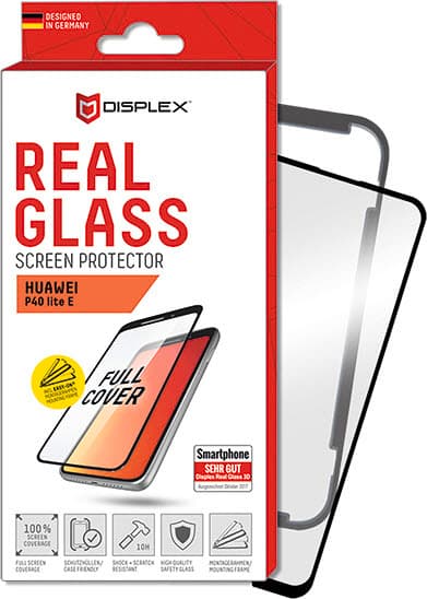 Калено стъклено защитно покритие за дисплея на Huawei P40 Lite E - Displex Real Glass 10H Protector 3D Full Cover (черен-прозрачен)