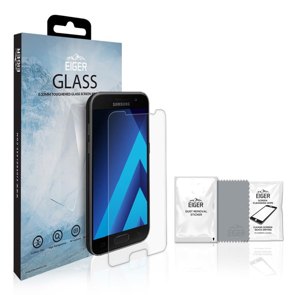 Калено стъклено защитно покритие за дисплея на Samsung Galaxy A3 (2017) - Eiger Tempered Glass Protector 2.5D (прозрачен)