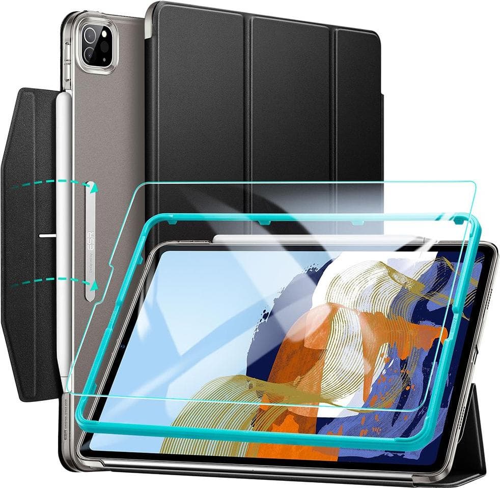 Комплект полиуретанов калъф с поставка и стъклено покритие за iPad Pro 11 M1 (2021), iPad Pro 11 (2020), iPad Pro 11 (2018) - ESR Ascend Trifold Case And Tempered Glass (черен)