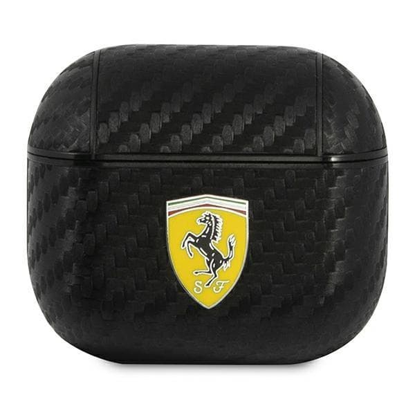 Дизайнерски кожен кейс за Apple Airpods 3 - Ferrari PU Carbon Leather Case (черен)