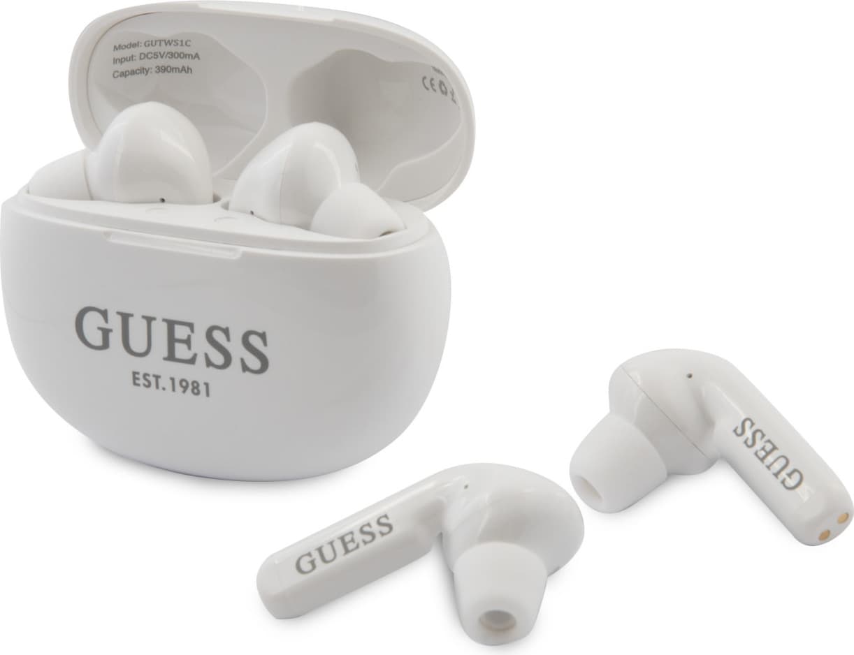 Безжични блутут слушалки с кейс за мобилни устройства (бял) - Guess True Wireless 5.0 4H Stereo TWS Headset