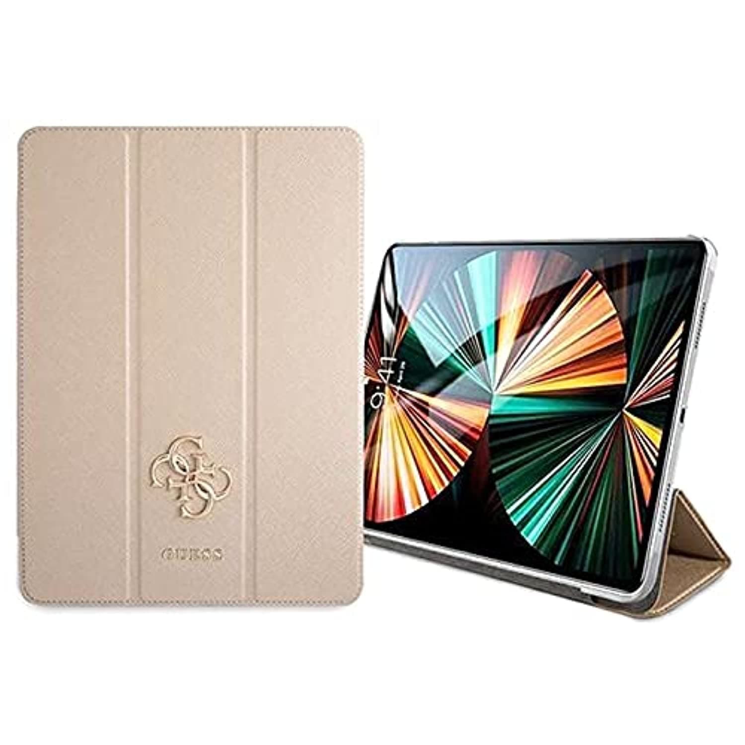 Дизайнерски кожен кейс и поставка за iPad Pro 12.9 M1 (2021) - Guess Saffiano Folio Cover (златист)