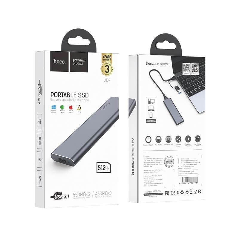 Преносим външен SSD диск - Hoco UD7 128GB Portable SSD USB 3.1 + USB-C 3.1