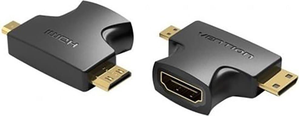 Адаптер Vention 2 in 1 AGFB0, от HDMI/HDMI Micro(м) към HDMI(ж), позлатени конектори, черен