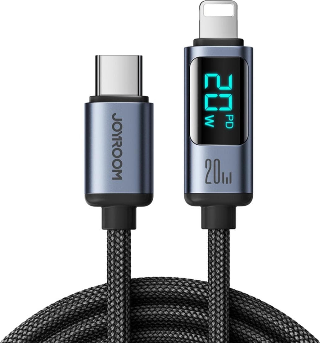 Joyroom USB-C to Lightning Cable with LED Display 20W - USB-C към Lightning кабел за Apple устройства с Lightning порт (120 см) (черен)