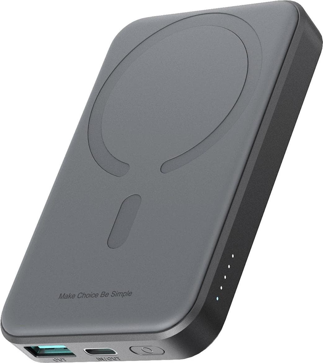 Преносима външна батерия с USB-C порт, USB-A изход и безжично зареждане с MagSafe - Joyroom Mini Magnetic Wireless Quick Charging Power Bank 5000 mAh 20W (черен)