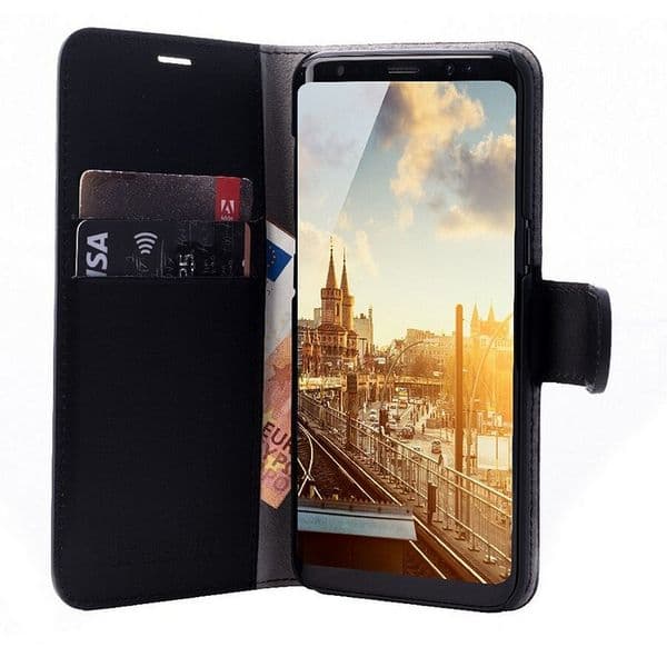 Хоризонтален кожен (естествена кожа) калъф тип портфейл за Samsung Galaxy S9 plus - JT Berlin LeatherBook Kreuzberg Case (черен)
