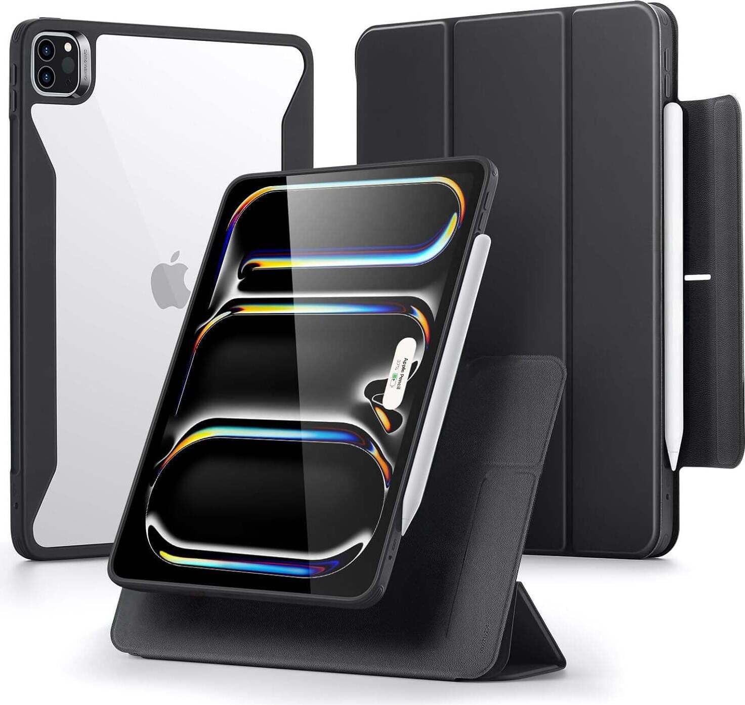 Полиуретанов калъф с отделящ се кейс и поставка за iPad Pro 13 (2024) - ESR Rebound Hybrid Case 360 (черен-прозрачен)