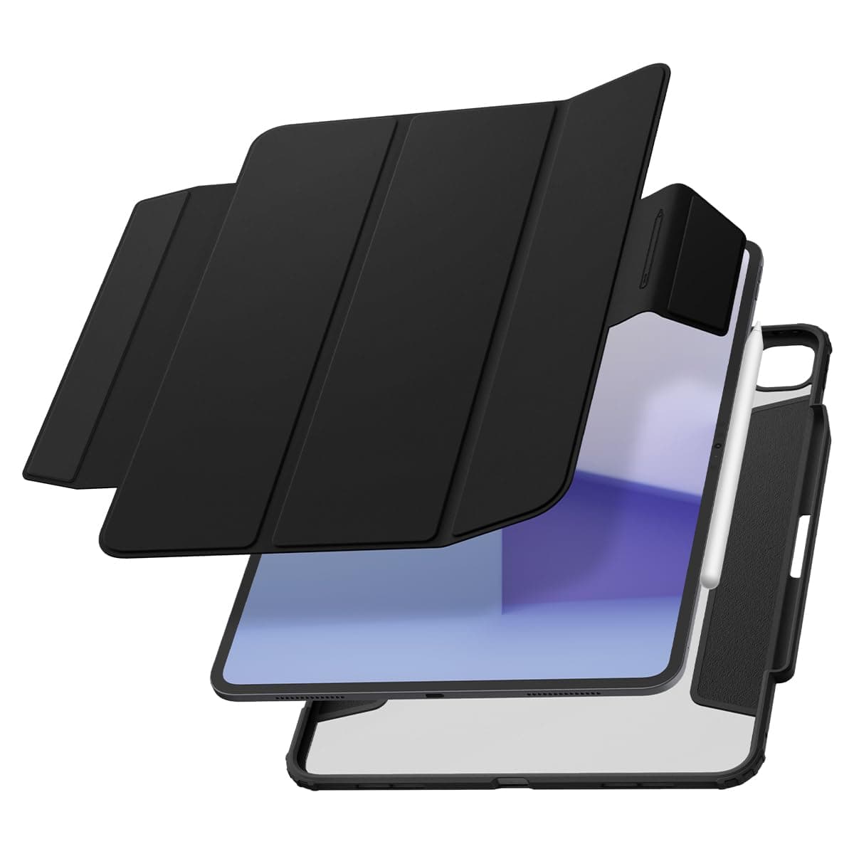 Полиуретанов калъф с отделящ се кейс и поставка за iPad Pro 13 (2024) - Spigen Air Skin Pro Hybrid Case (черен-прозрачен)