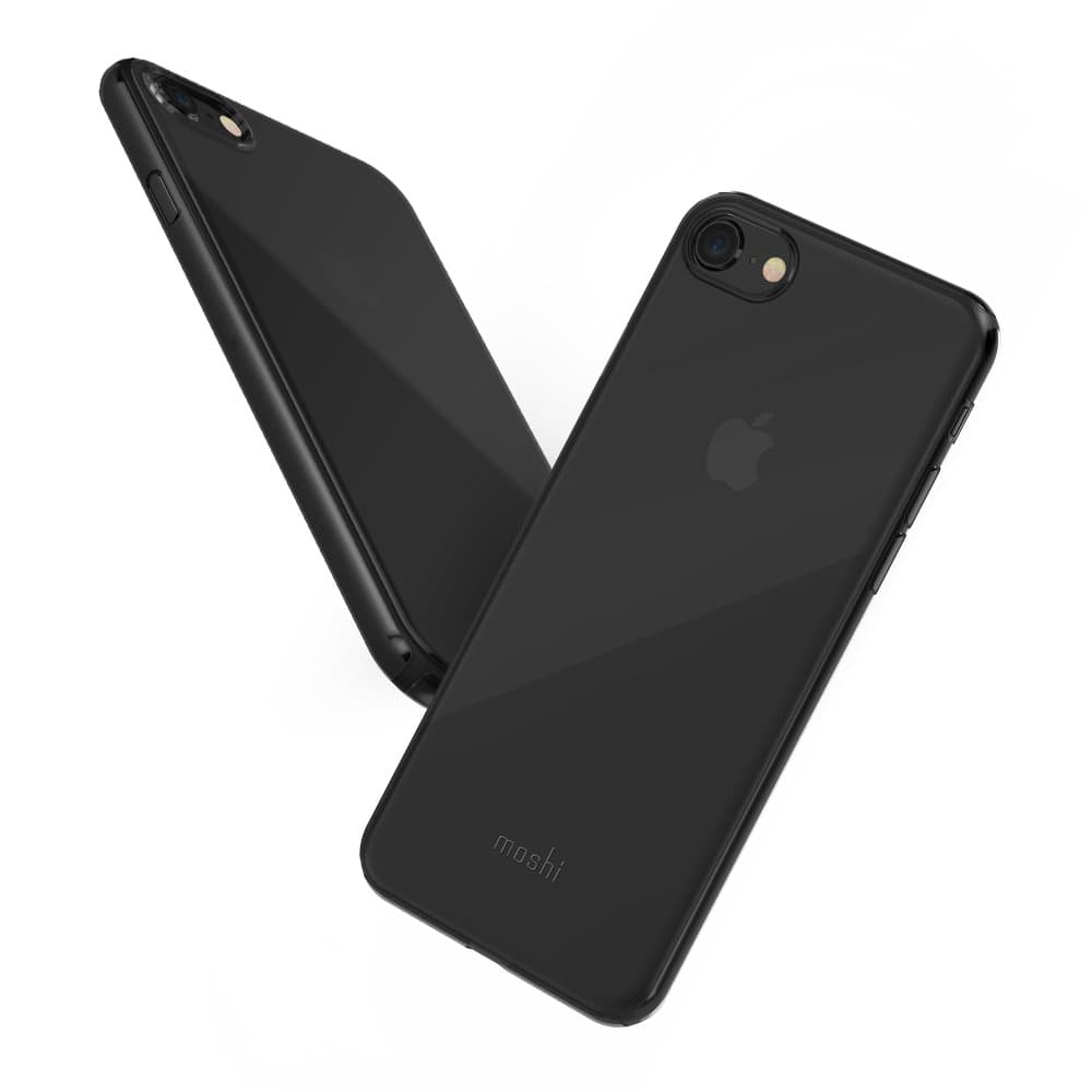 Тънък силиконов (TPU) калъф (0.35 mm) за iPhone SE (2022), iPhone SE (2020), iPhone 8, iPhone 7 - Moshi SuperSkin (черен-прозрачен)