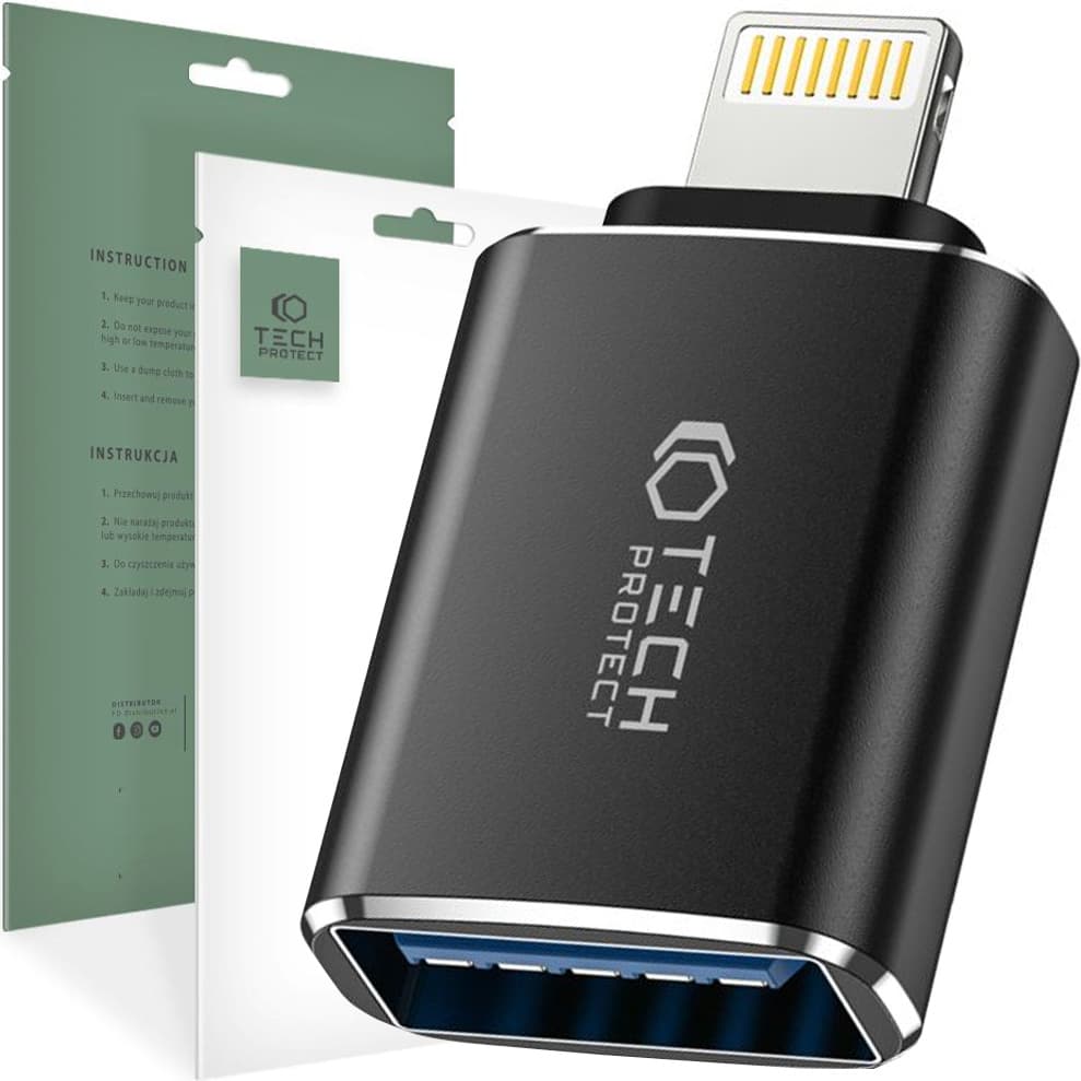 Адаптер от Lightning мъжко към USB-A женско за Apple устройства с Lightning порт - Tech-Protect Ultraboost Lightning to USB-A Adapter (черен)