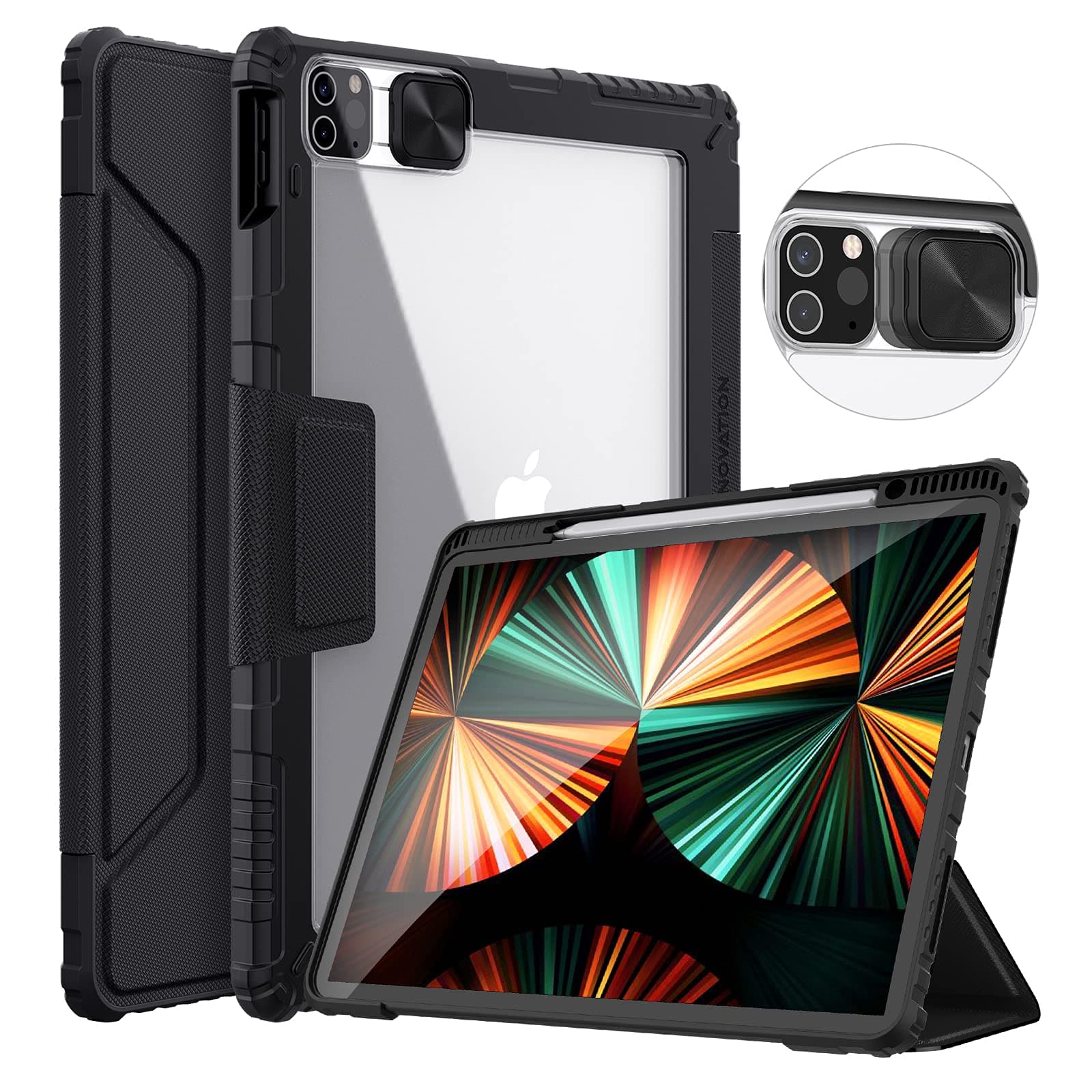 Удароустойчив хибриден кейс за iPad Pro 12.9 M1 (2021), iPad Pro 12.9 (2020) - Nillkin Bumper PRO Protective Stand Case (черен)