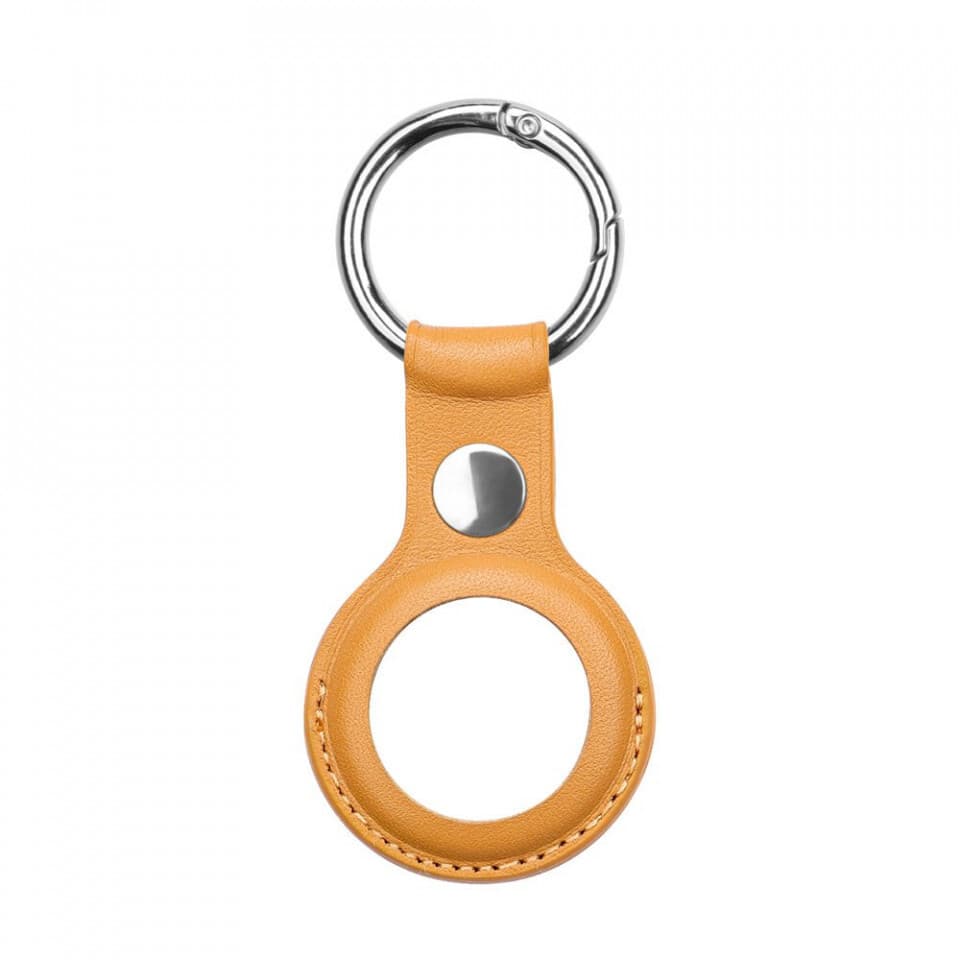 Стилен ключодържател от изкуствена кожа за Apple AirTag - PU Leather Keyring Keychain Case (светлокафяв)