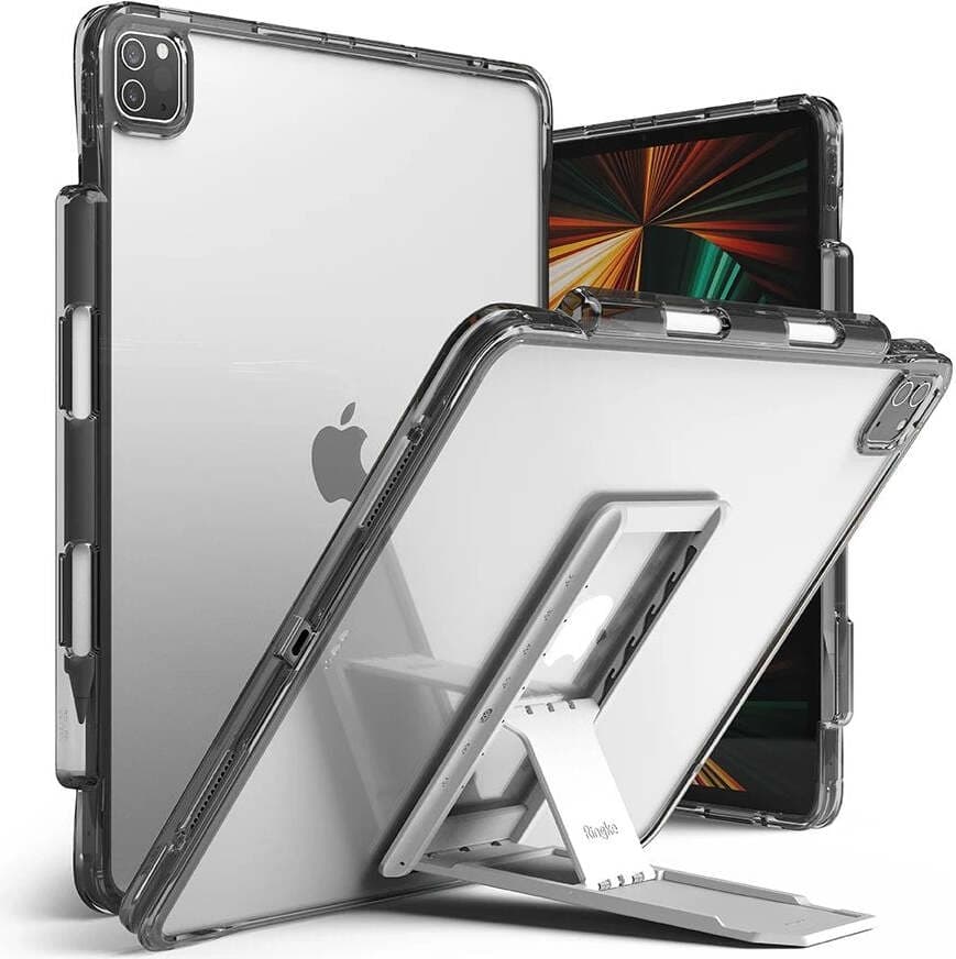 Удароустойчив хибриден кейс и сгъваема поставка за iPad Pro 12.9 M1 (2021) - Ringke Fusion Combo Case (тъмносив)