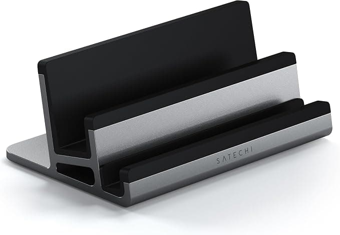 Вертикална двойна алуминиева поставка за MacBook, лаптопи, таблети и смартфони - Satechi Dual Vertical Aluminium Laptop Stand (тъмносив)