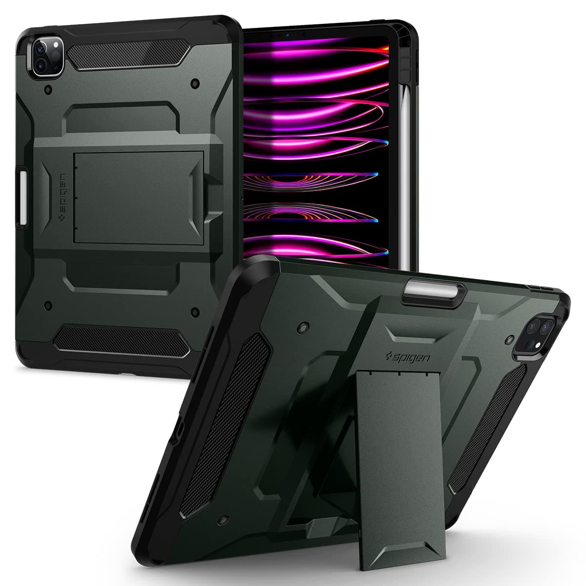 Хибриден кейс с най-висока степен на защита за iPad Pro 11 (2020) - Spigen Tough Armor Pro Case (тъмнозелен)
